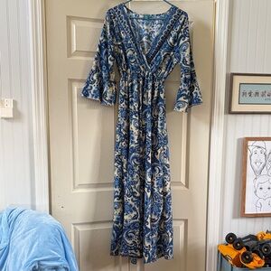 Blue and cream Paisley Maxi Dress